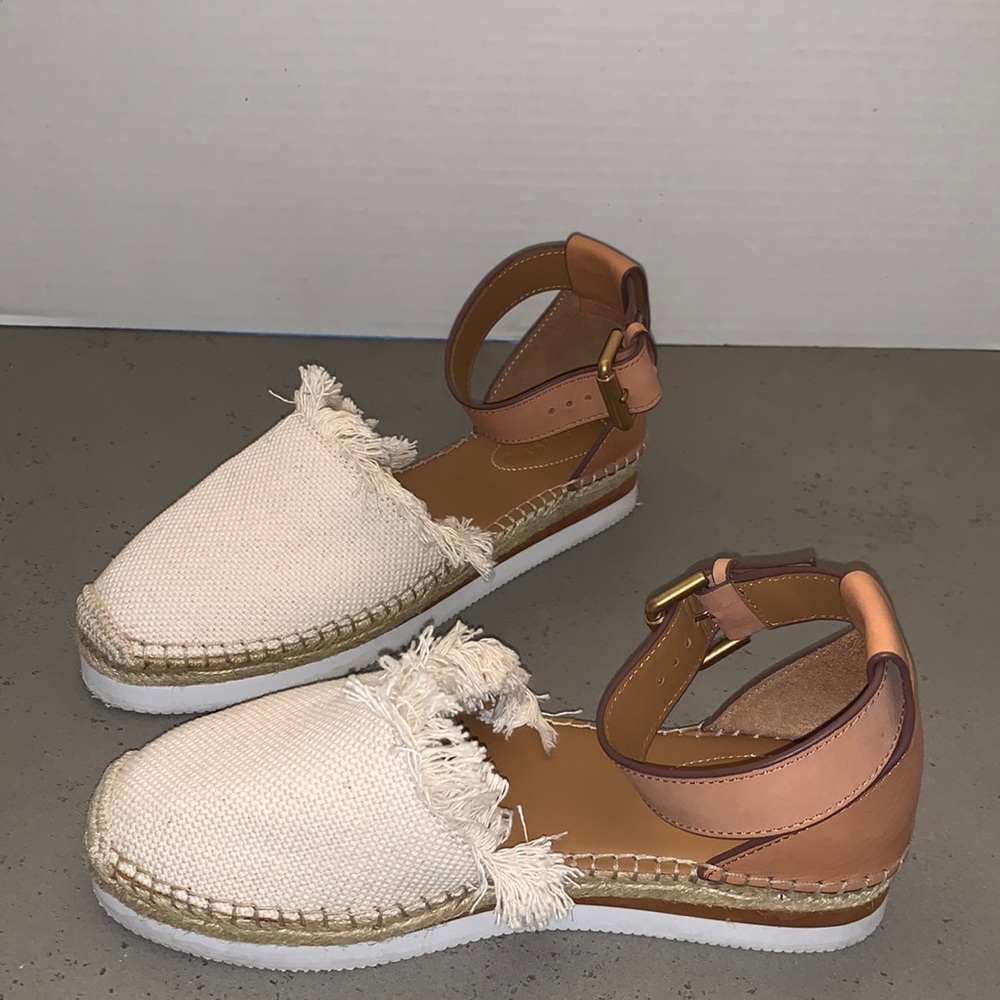 See By Chloe Canvas Raw-Edge Trim Espadrilles Sz 8 | IT 38